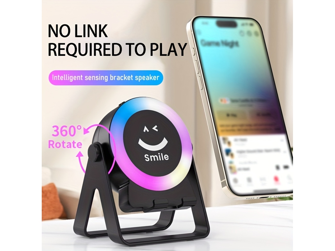 Coluna sem fio adorável com suporte para celular que detecta automaticamente led RGB USB S/MARCA