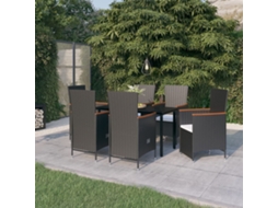 Vidaxl 7 Pcs Conjunto De Jantar Para Jardim Com Almofadões Preto