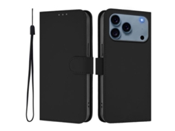 Capa De Couro Sintético Para Iphone 17 Pro Max - Toque Suave - Cor Sólida - Com Cordão