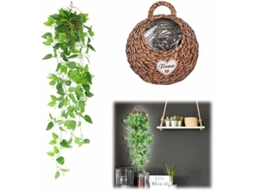 Guirlanda de Hera Artificial 100 Cm com Cesto Madeira para Decoração Escritórios, Varandas, Casamentos e Jardins BRILVIBERA
