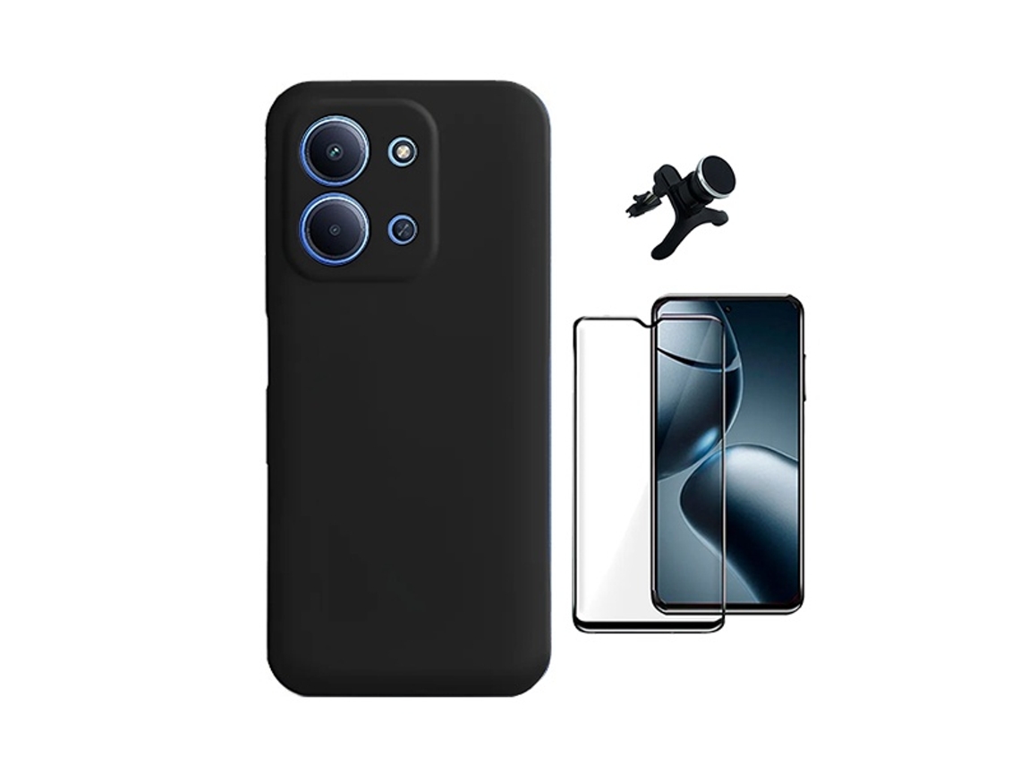 Kit Vidro Temperado Capa Silicone Líquido Suporte Magnético Reforçado Phonecare Para Xiaomi Poco C85 - Preto