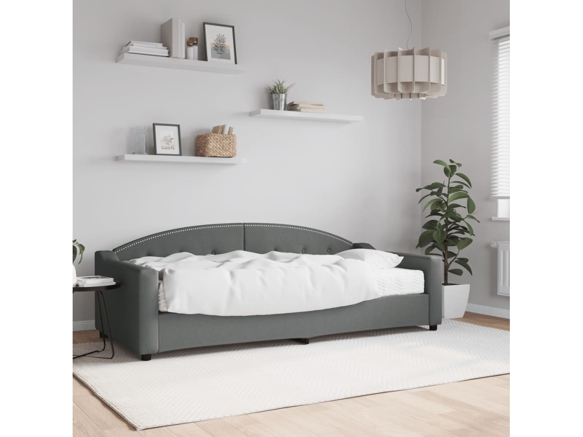 Vidaxl Sofá-cama Com Colchão 90x200 Cm Tecido Cinzento-escuro