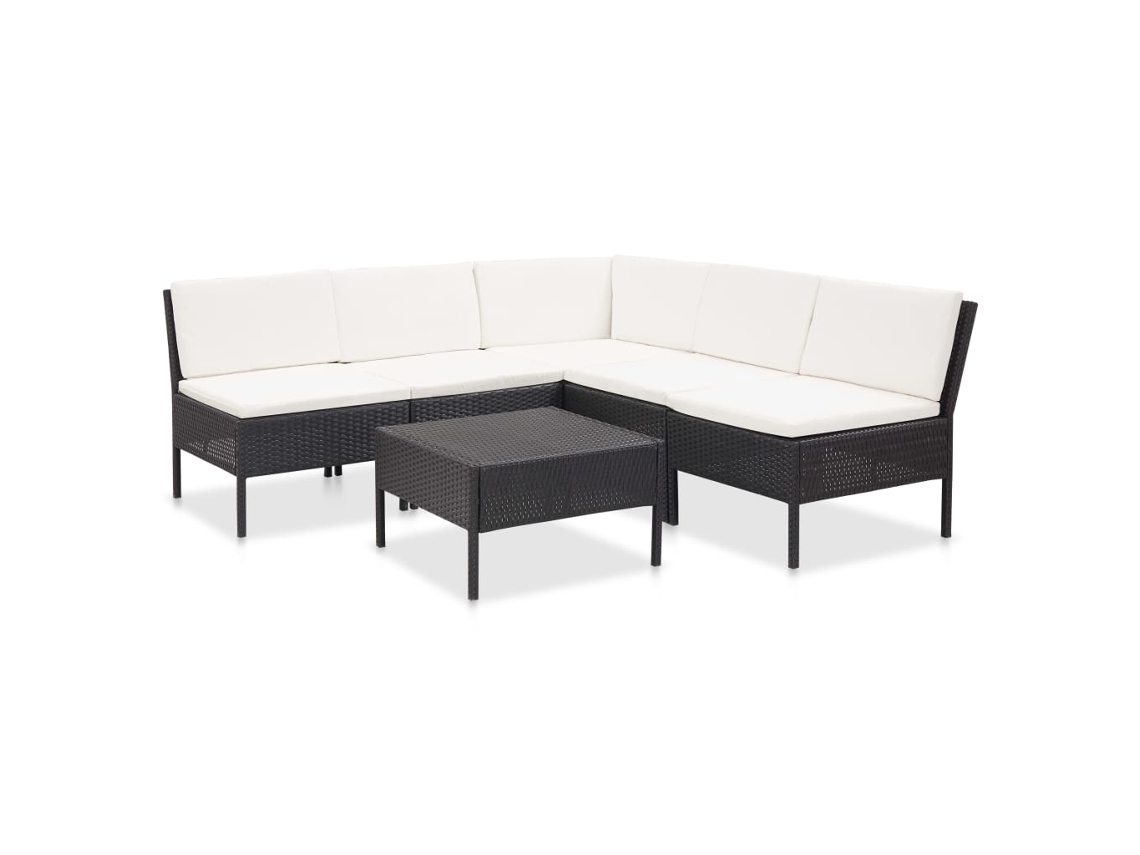 Vidaxl 6 Pcs Conjunto Lounge De Jardim C/ Almofadões Vime Pe Preto