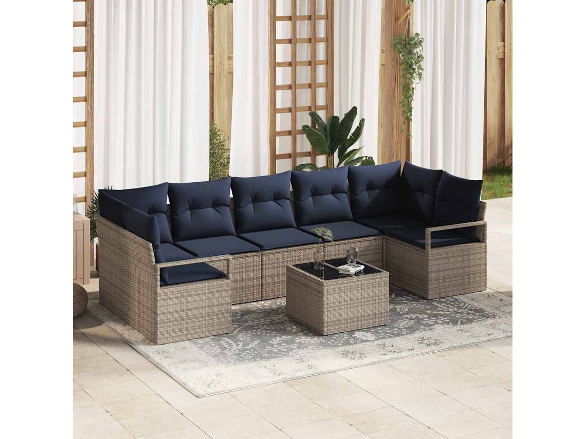 Vidaxl Conjunto De Sofás 8 Pcs Cinzeto Vime Pe
