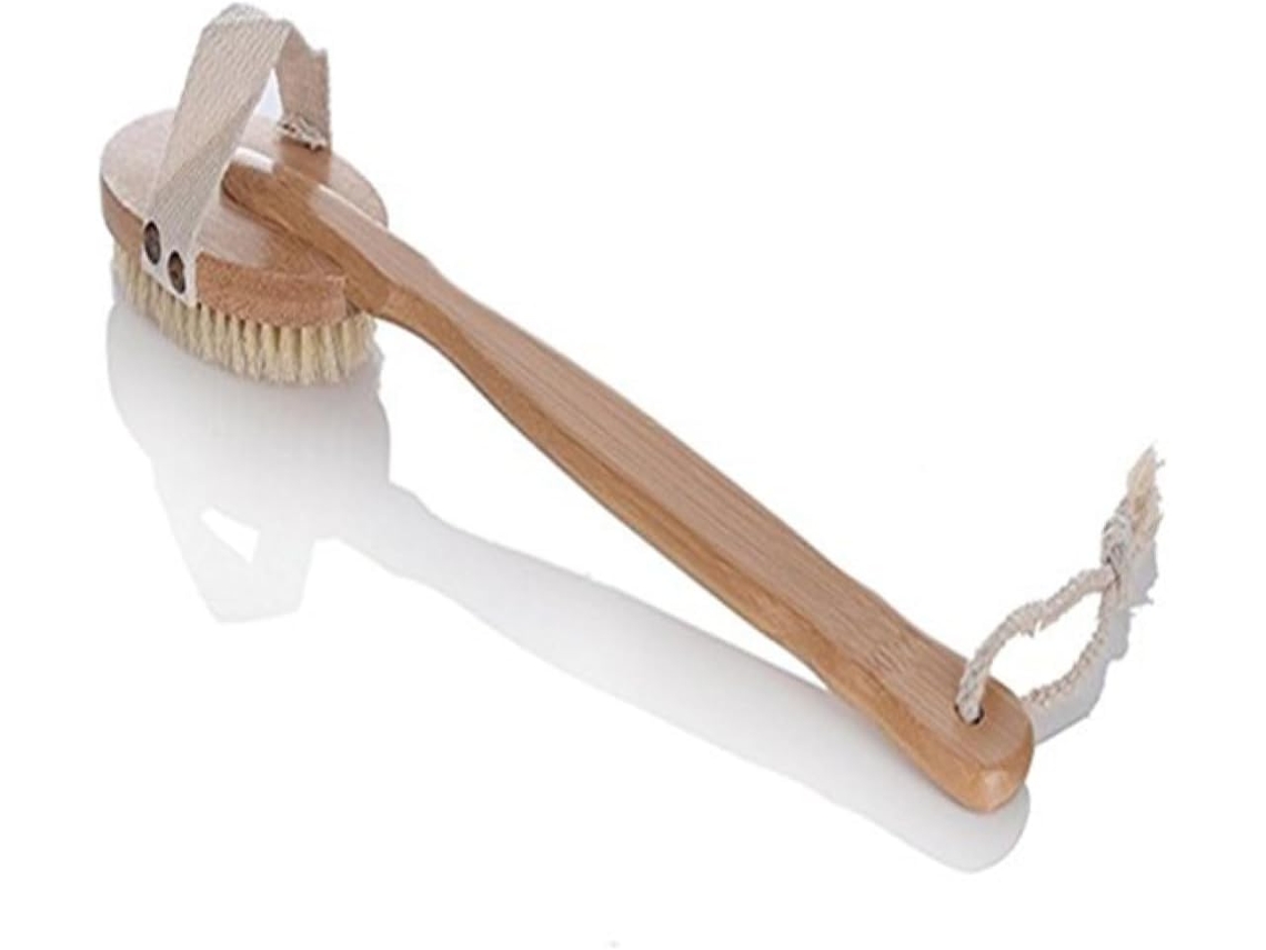 Escova De Massagem Corporal Bambu Com Cerdas Médias E Cabo Removível, Ideal Para Esfoliação E Banho Relaxante Estimula A