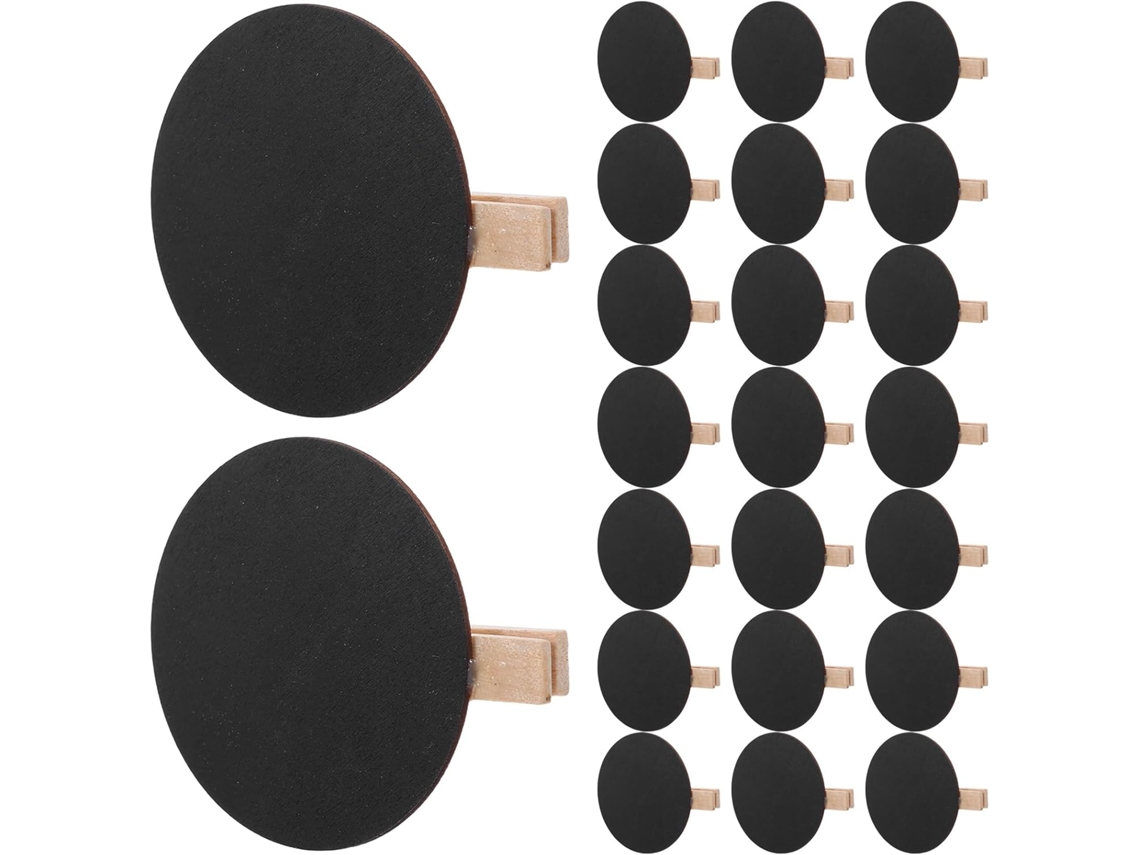 Conjunto de 50 Mini Quadros Negros Redondos Madeira Healeved com Clips, Superfície Apagável e Reutilizável, Pr