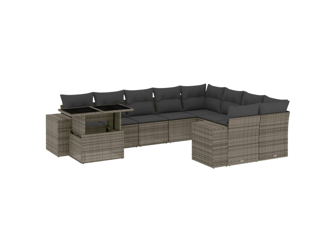 Conjunto de 10 Sofás de Jardim com Almofadões Vime Pe Cinzento MAISON EXCLUSIVE
