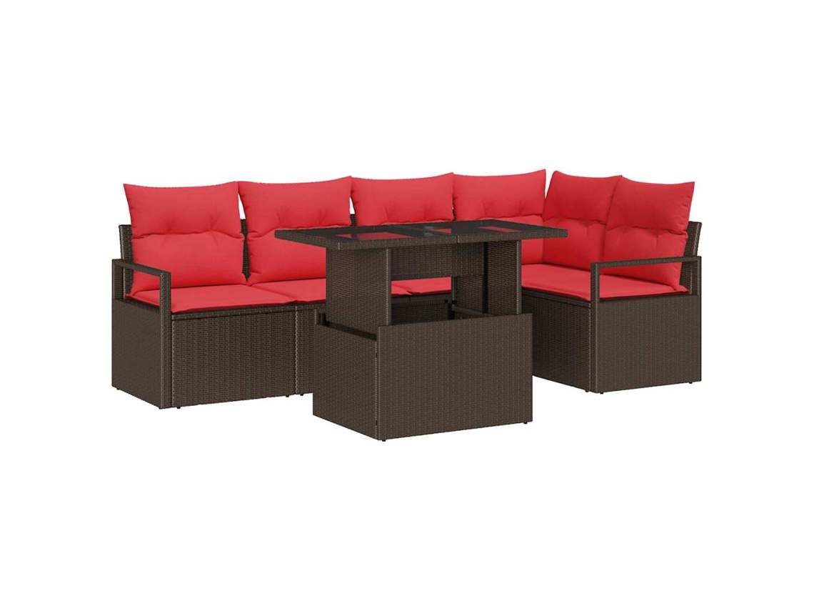 Maison Exclusive - Conjunto De Sofá De Jardim 6 Pcs Marrom E Vermelho Vime Pe