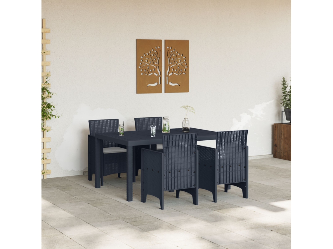 Conjunto De Jantar De Jardim De 5 Peças Com Almofadas De Antracite Rattan Plástico Wsd318863 Lovely Home