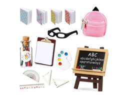 Primerox conjunto Miniatura Materiais Escolares Mochila Acessórios Casa Boneca