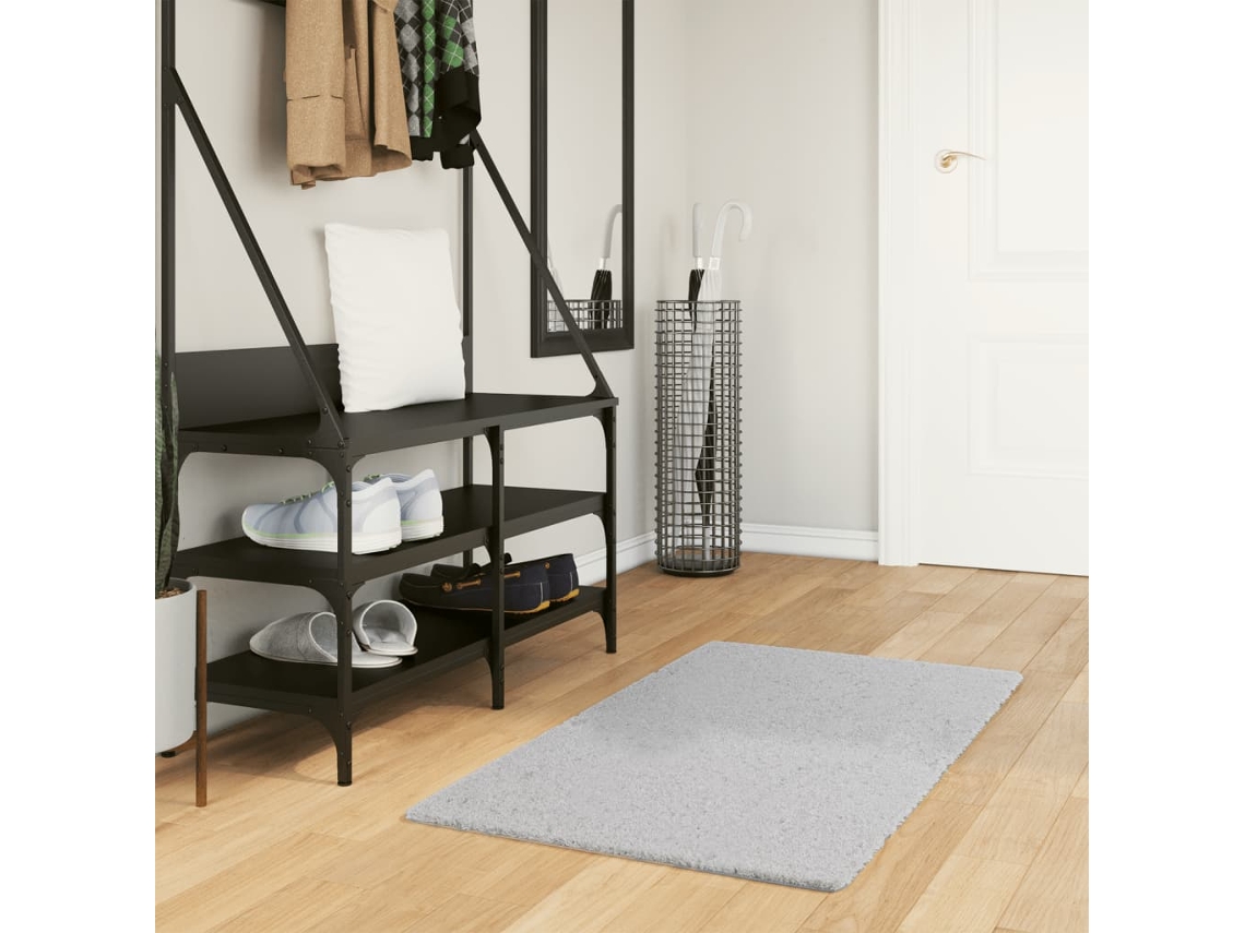 Vidaxl Tapete Pelo Curto Macio E Lavável Huarte 60x110 Cm Cinzento