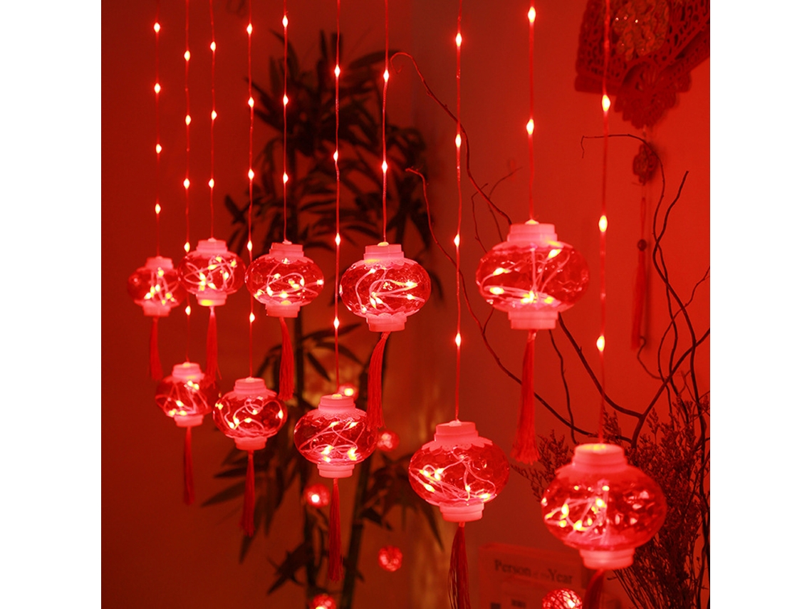 Luzes de Cortina de Lanternas Vermelhas Led | S/MARCA