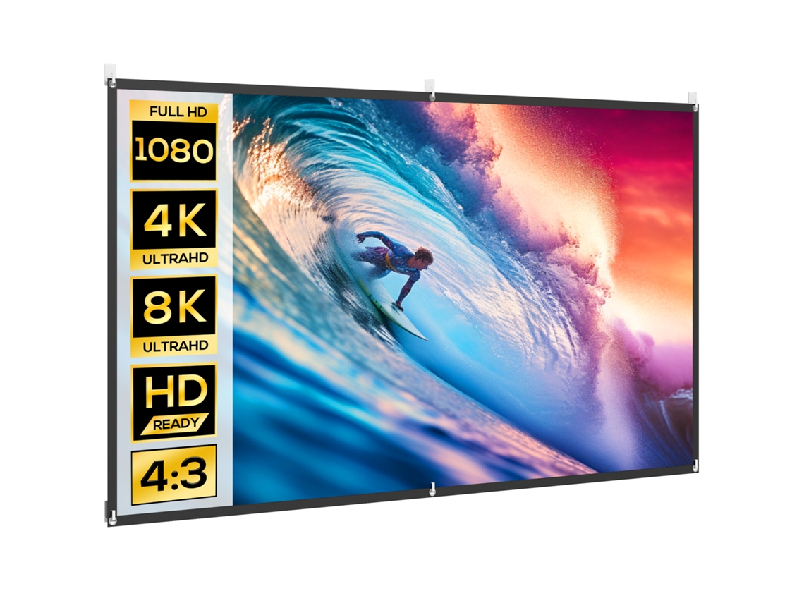 Tela de Projeção Manual 100 Polegadas Formato 16:9 Hd 4k/8k para Interior e Exterior Branco PROFESIA BOYANG