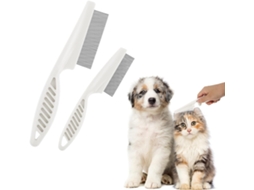 2 Pcs Pente de Pulga de Aço Inoxidável para Pet ZYBLSSBB (branco)