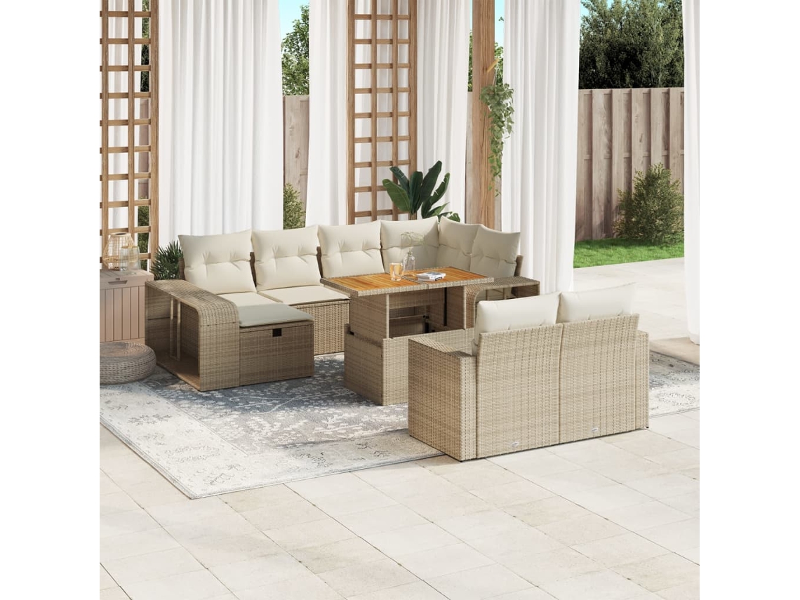 Vidaxl 11 Pcs Conjunto Sofás De Jardim C/ Almofadões Vime Pe Bege