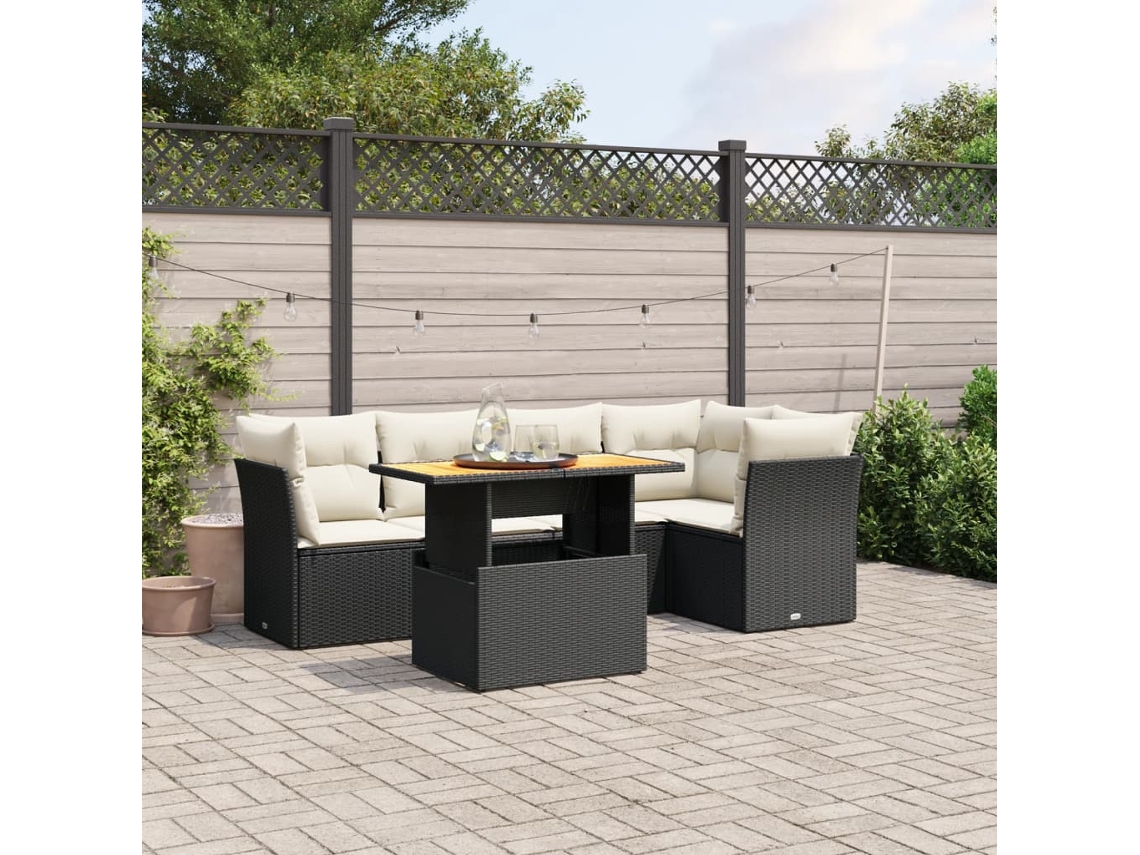 Vidaxl 5 Pcs Conjunto Sofás De Jardim Com Almofadões Vime Pe Preto