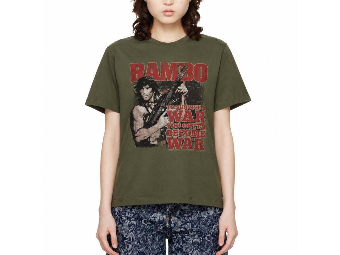 Rockinstone Rambo Movie Become War Solid Military Green Adult T-shirt Size:m