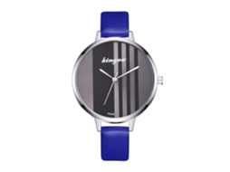 Relógio de Pulso Feminino de Quartzo com Pulseira de Couro Pu Estilo Simples Azul