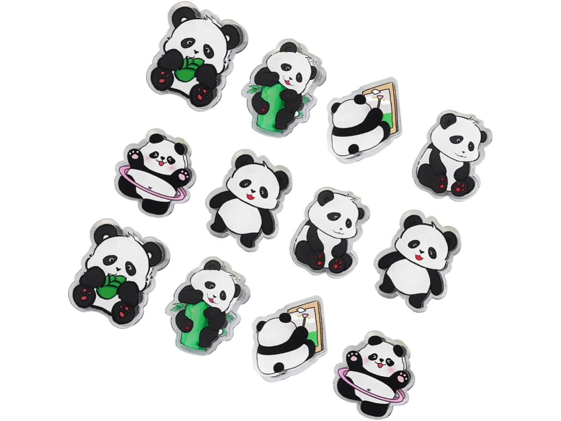 Conjunto de 12 Pins Acrílicos com Design de Panda, Multifuncionais para Bolsas de Encontros e para Guardar Fotos - Ideais para Festas