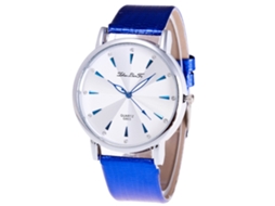 Relógio de Pulso Feminino de Quartzo com Pulseira de Couro Pu Estilo Simples Azul