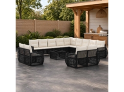 Vidaxl Conjunto De Sofá De Jardim 14 Unid. Preto E Branco Creme