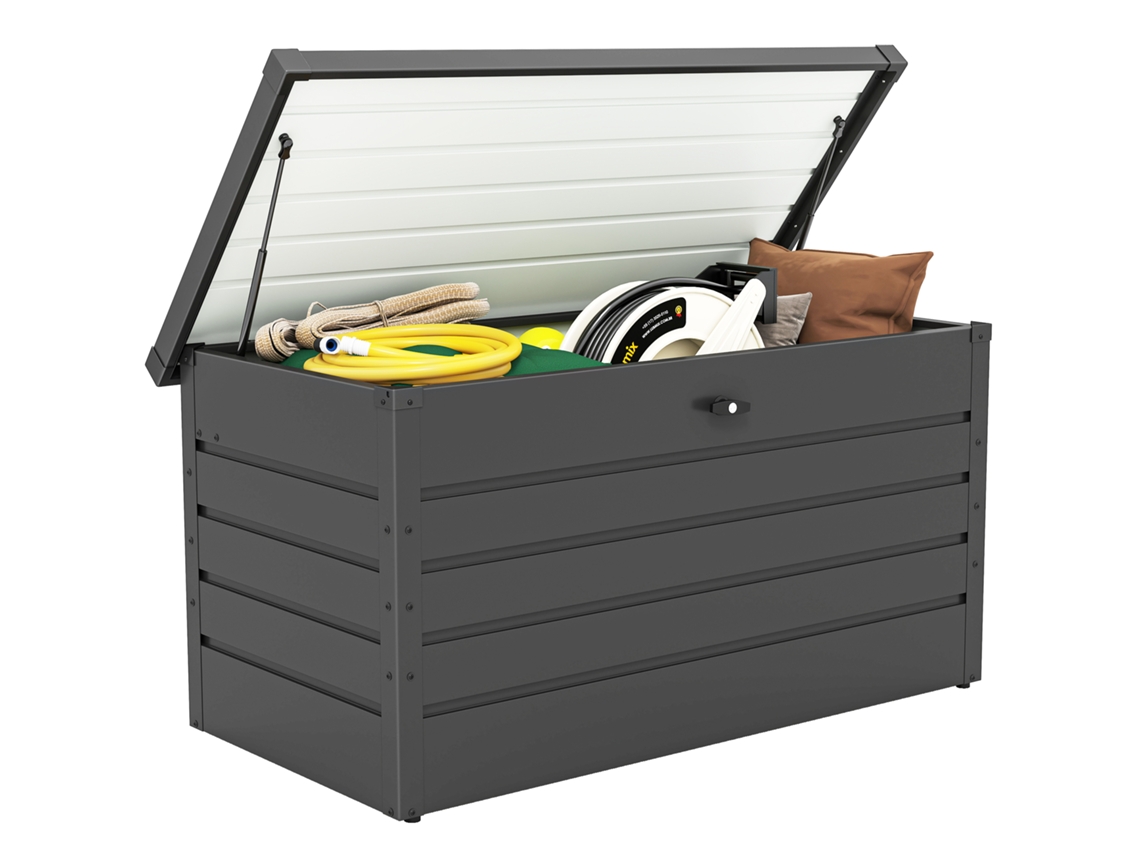 Banco Trunk Caixa de Armazenamento de Jardim com Chave. Baú Moderno de Aço. Cinza. 120x62x62cm Ge