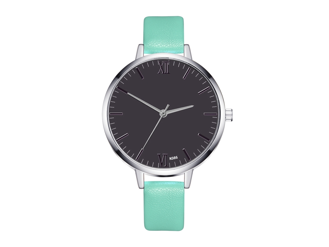 Relógio Feminino de Moda Vintage Simples com Pulseira de Couro Pu Verde Menta