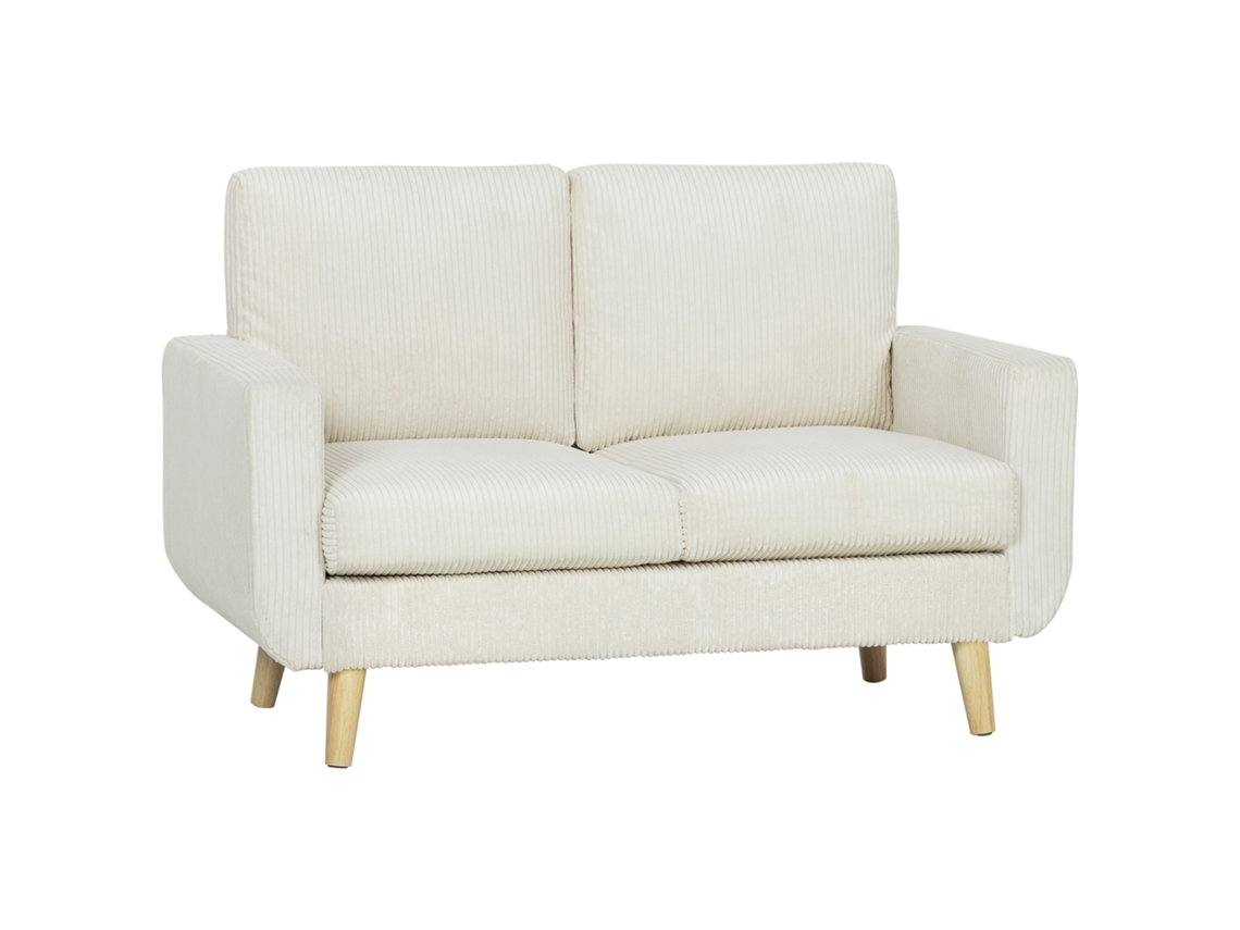 Sofá de 2 lugares Veludo Cotelê S/MARCA, com almofadas com molas, assento acolchoado, creme, 134 cm