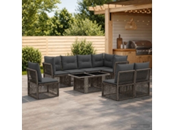 Vidaxl Conjunto De Sofá De Jardim 9 Unid. Cinzento Vime Pe