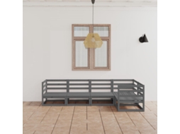Conjunto 5 Peças Lounge De Jardim Pinho Maciço Cinza Dkd Home Decor