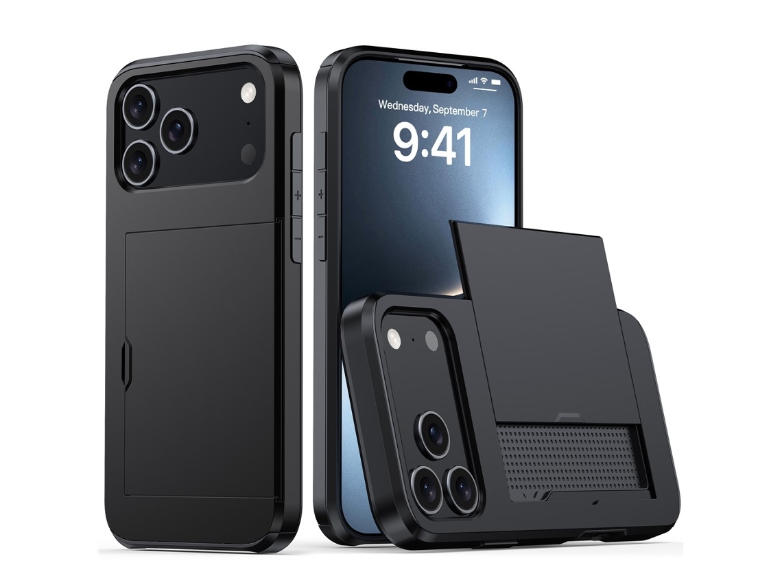 Capa Skalo Armor Para Iphone 17 Pro Com Suporte Para Cartões - Preta