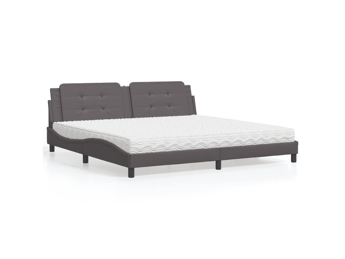 Vidaxl Cama Com Colchão Zadar 200x200 Cm Couro Artificial Cinzento
