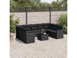 Vidaxl 10 Pcs Conjunto Sofás De Jardim C/ Almofadões Vime Pe Preto