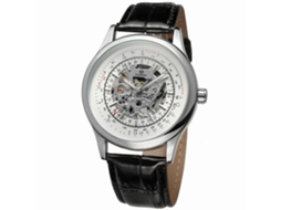 Reloj Mecánico Automático Hollow De Cuero Pu Impermeable Para Hombre (dial Blanco Caja Plata)