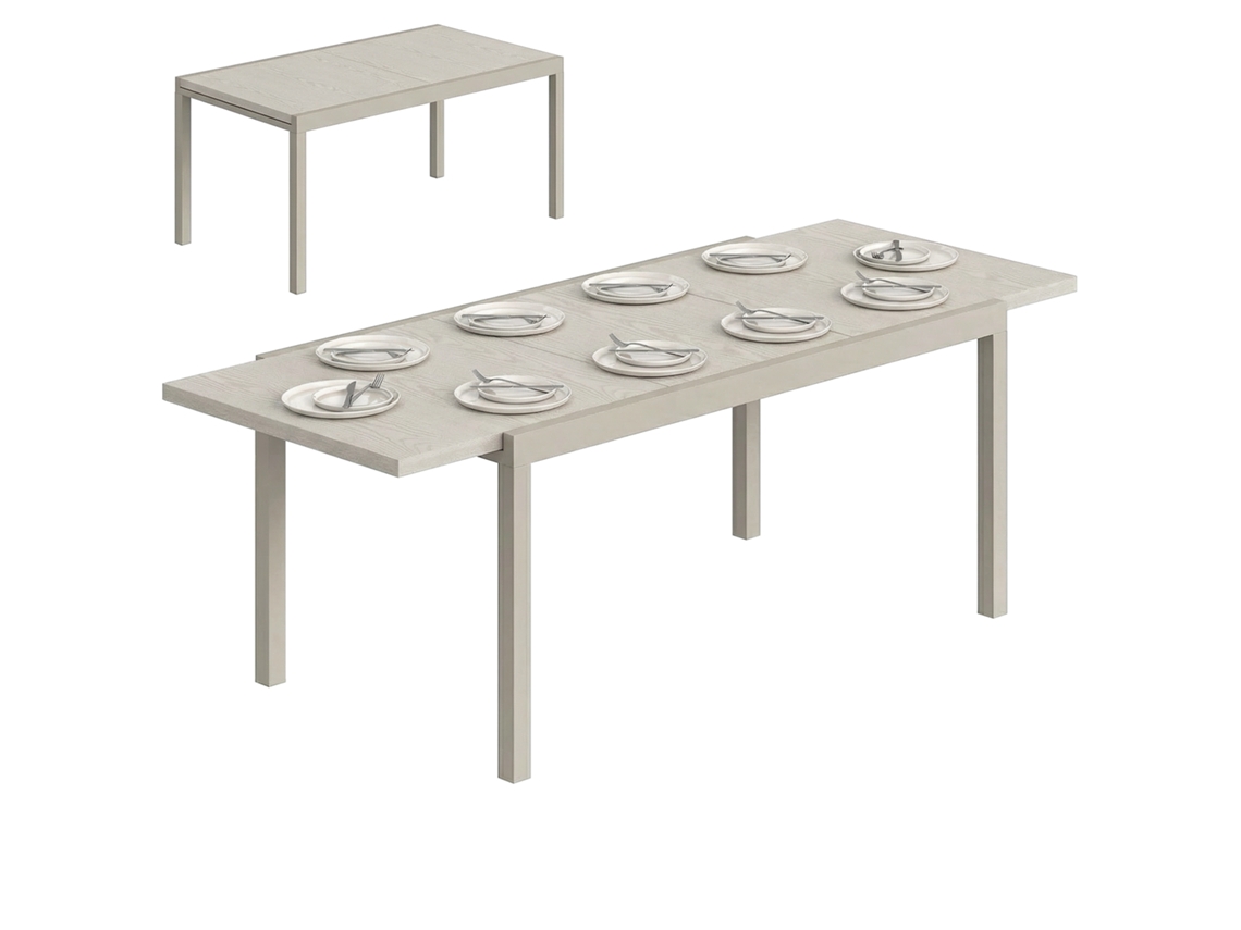 Mesa de Jardim Extensível para 8 10 Pessoas. em Alumínio e Aço. 154/214x85x75 Cm. Cinza Claro Ge