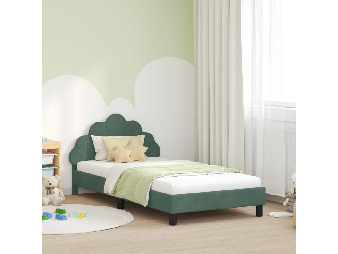 Vidaxl Estrutura De Cama Infantil Com Cabeceira Verde Do Mar Veludo
