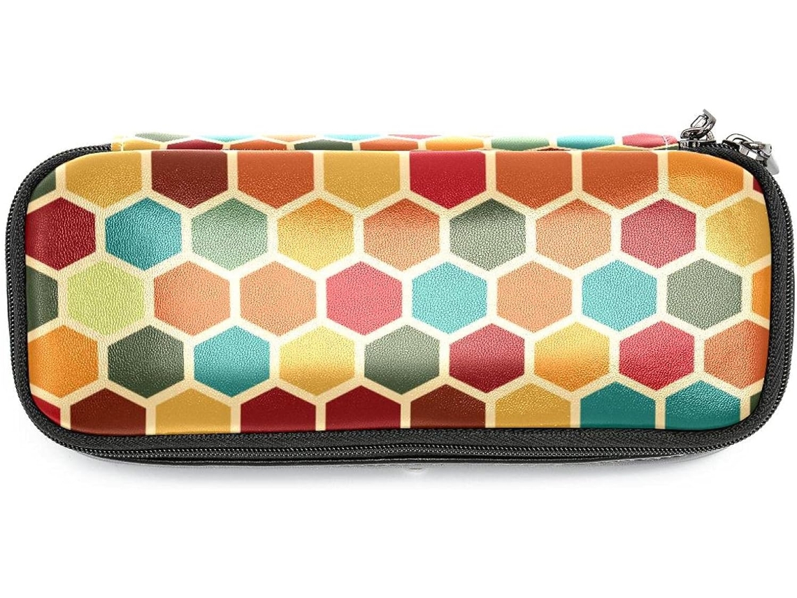 Estojo para lápis com design geométrico hexagonal retrô, grande capacidade, para marcadores e organizadores.