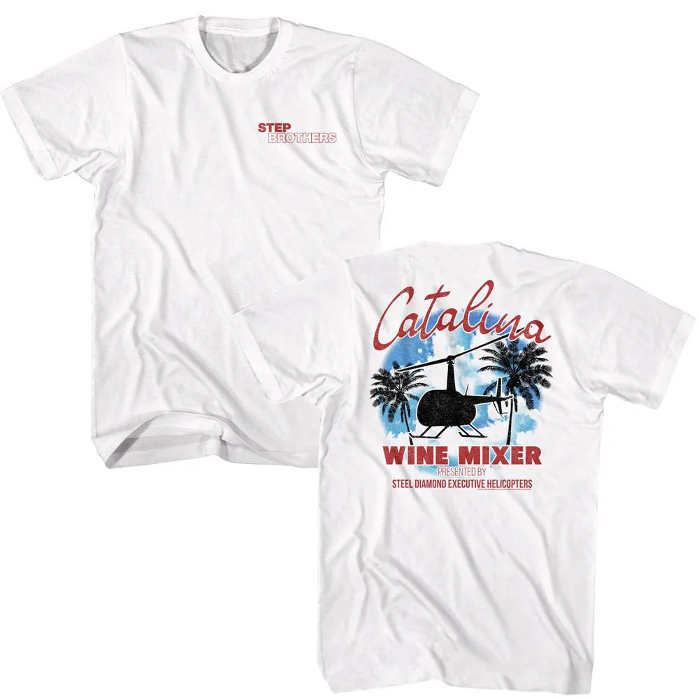 Unisex Adult T-shirt Rockinstone Step Brothers Movie Catalina Wine Mixer Front Back White Sizel