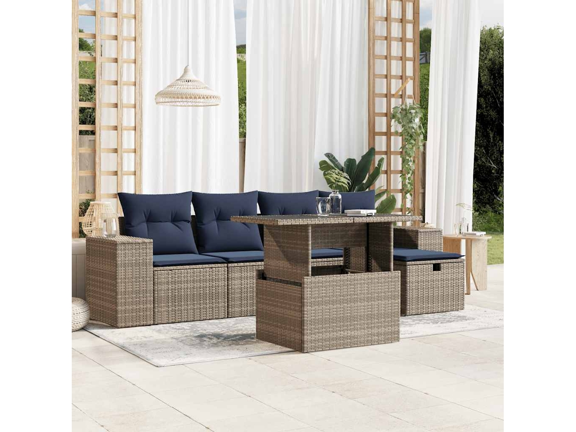 Vidaxl Conjunto De Sofá De Jardim Com 6 Peças E Almofadas Em Rattan Sintético Cinza