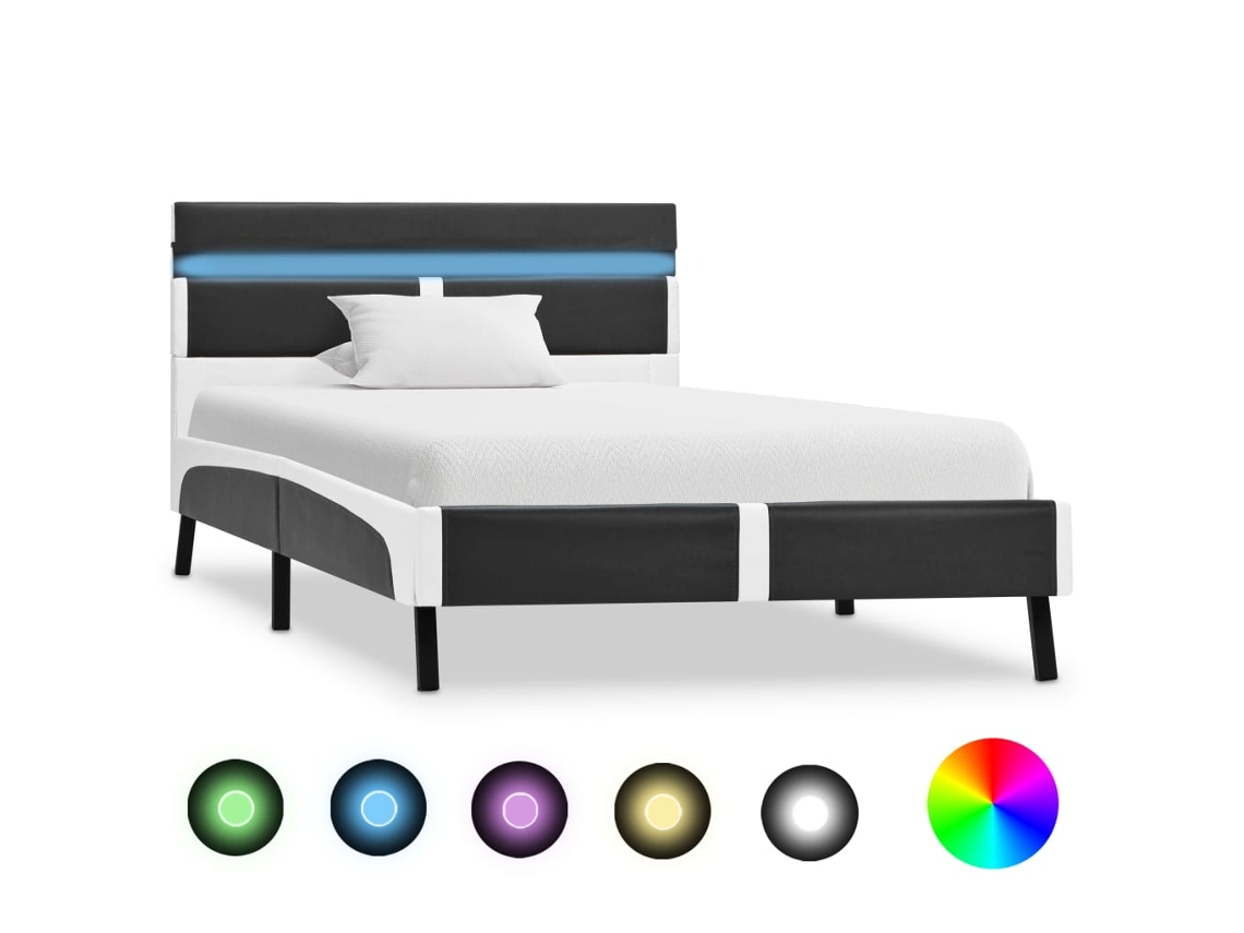 Vidaxl Estrutura De Cama C/ Led 90x200 Cm Couro Artificial Cinzento