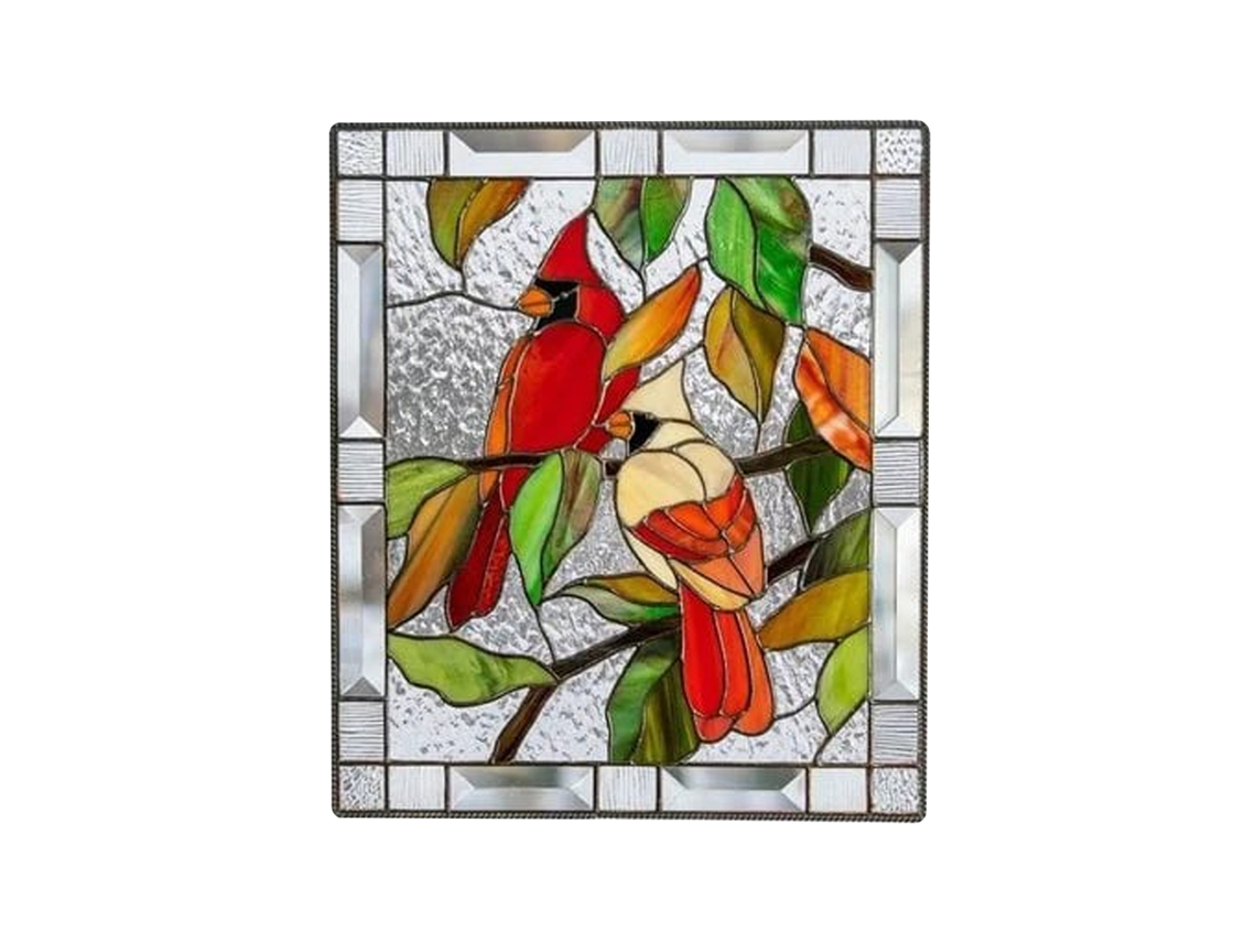 Painel De Vidro Com Vitral Cardinal Para Decoração De Parede Suspensa