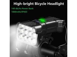Farol Bicicleta Multifuncional 3 Em 1 12 Leds 500 Lúmens Alarme 140db Bateria 1800mah Ipx65 Usb-c Ajuste 360° Ciclismo Noturno