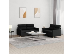 Vidaxl 2 Pcs Conjunto De Sofás Com Almofadões Tecido Preto