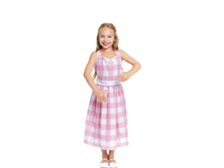 Fato de boneca xadrez rosa e branco para menina