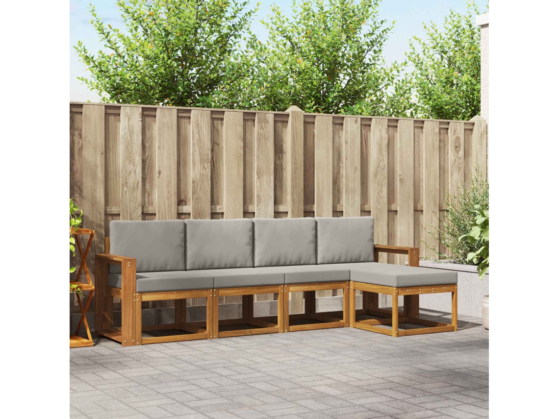 Vidaxl Conjunto De Sofás Para Exterior 5 Pcs Cinza Natural E Claro