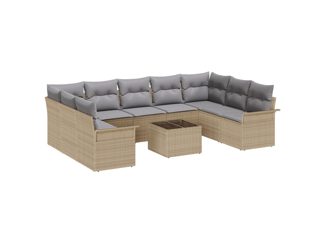 Conjunto 10 Conjunto De Sofá De Jardim Vidaxl Bege Vime Pe (289 X 187,5 X 69 Cm)