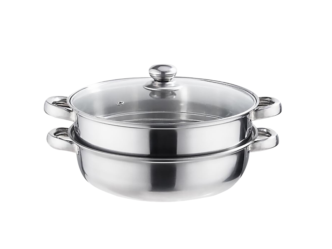 Panela a vapor multifuncional de dupla camada, aço inoxidável, cor prata (28 cm)