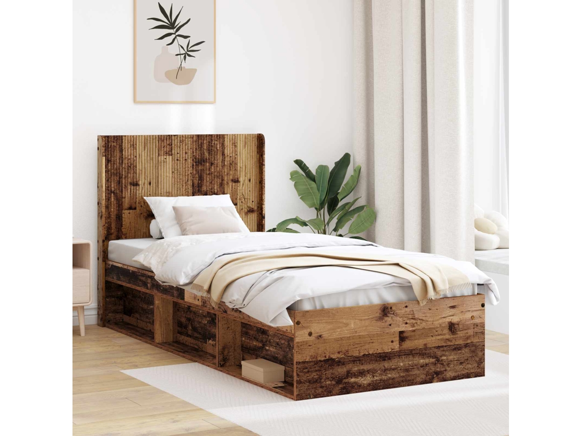 Vidaxl Estrutura de Cama com Armazenamento e Cabeceira Madeira Antiga