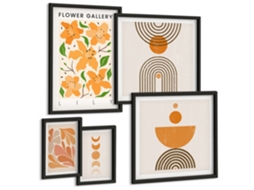 Conjunto De Pinturas Flores Estilosas E Geometria Espelharte (5 Peças)