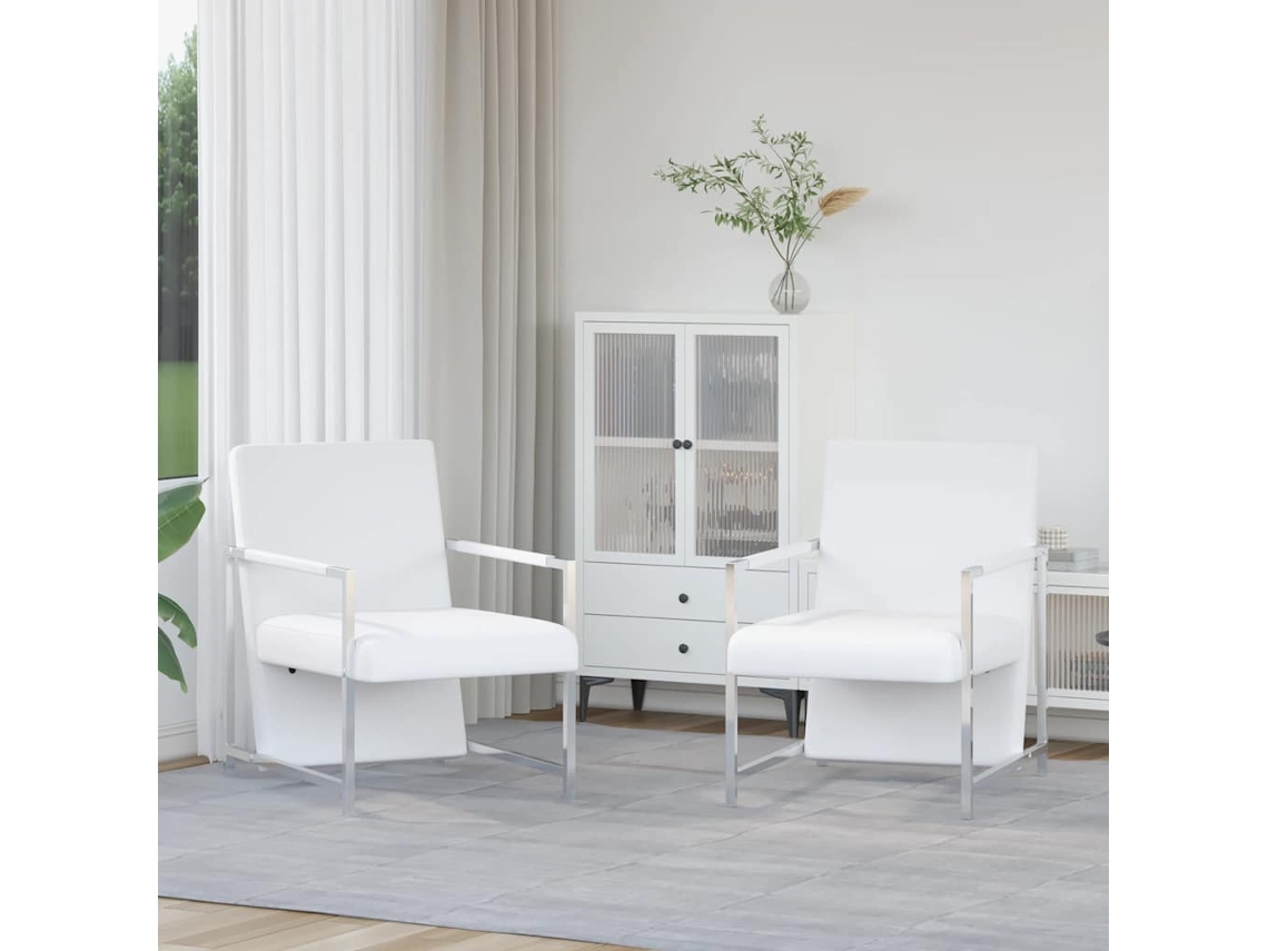 Vidaxl Poltronas Com Estrutura Cromada 2 Pcs Couro Artificial Branco